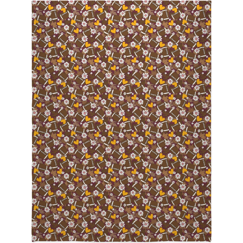 Football Fall and Florals Blanket, Fleece, 60x80, Brown, Dark Chocolate