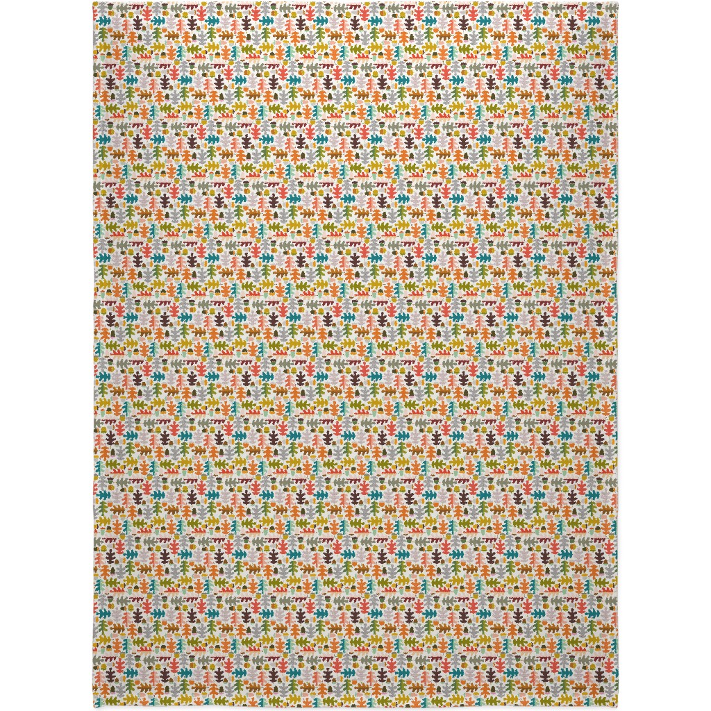 Autumn Oak Tree - Multi on White Blanket, Fleece, 60x80, Multicolor