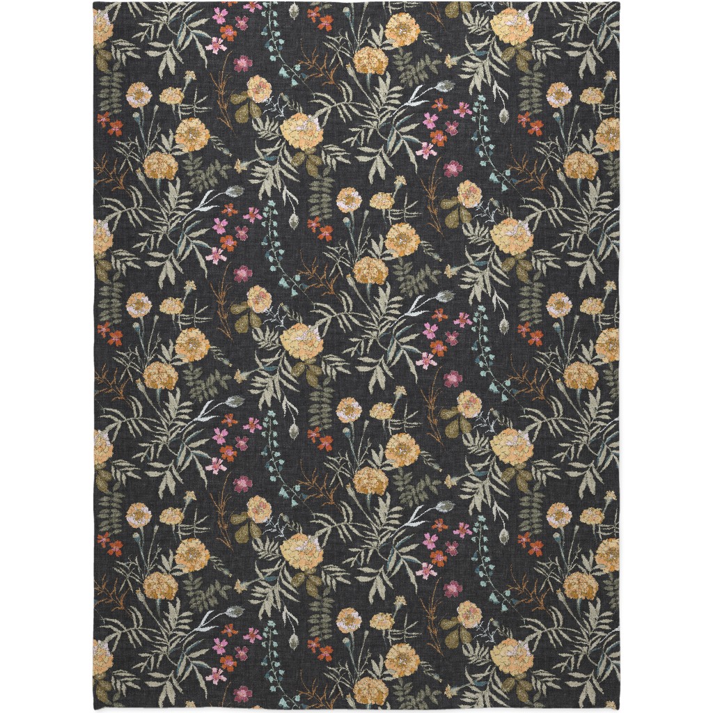 Marigold Love - Black Blanket, Fleece, 60x80, Black, Black