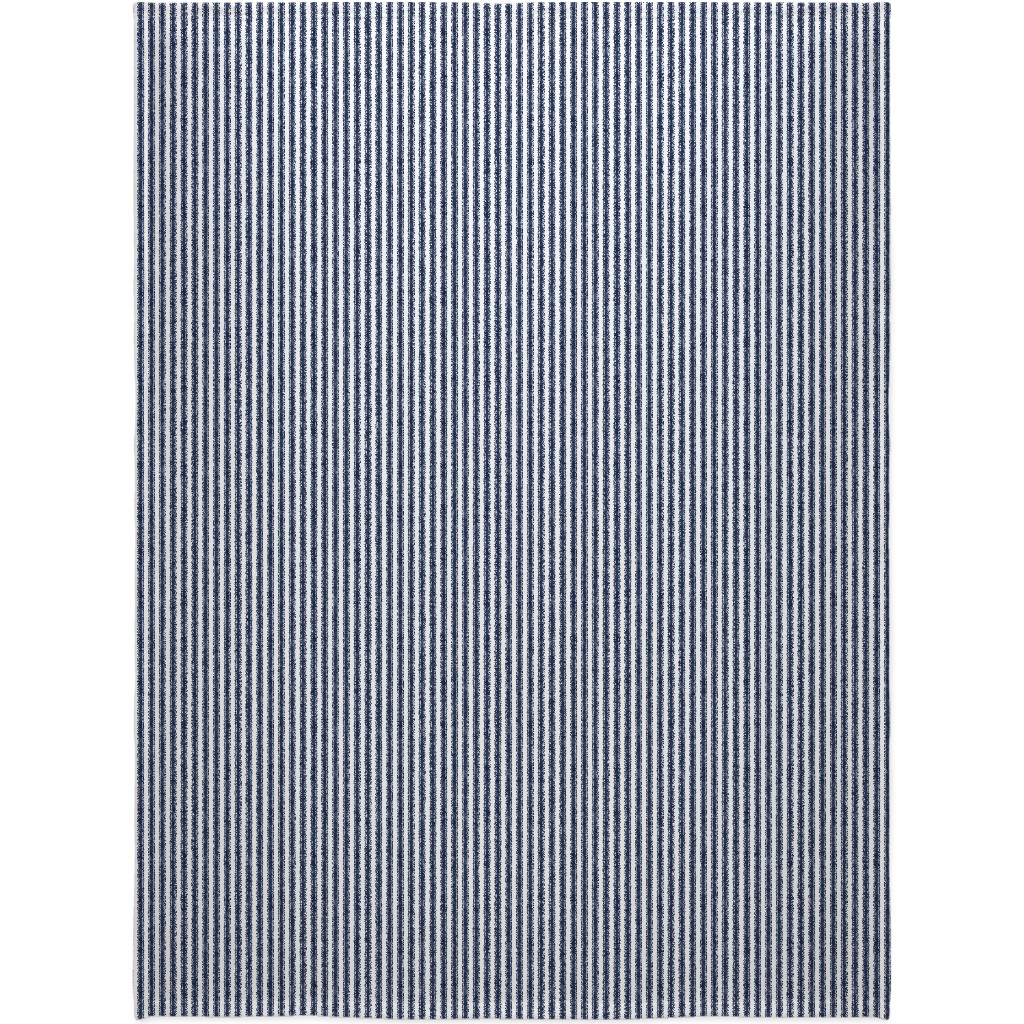 Vertical French Ticking Textured Pinstripes in Dark Midnight Navy and White Blanket, Fleece, 60x80, Blue