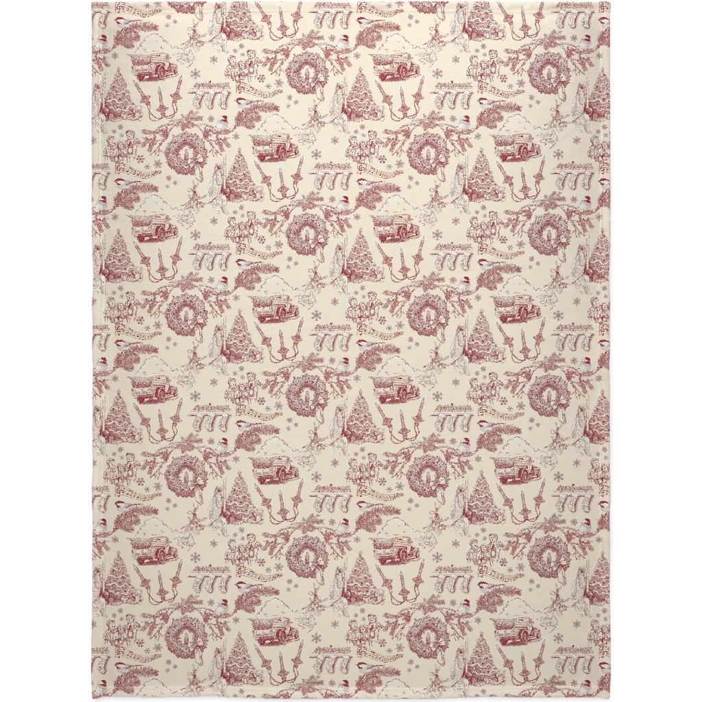 Holiday Traditions Toile - Red on Cream Blanket, Fleece, 60x80, Red, Red