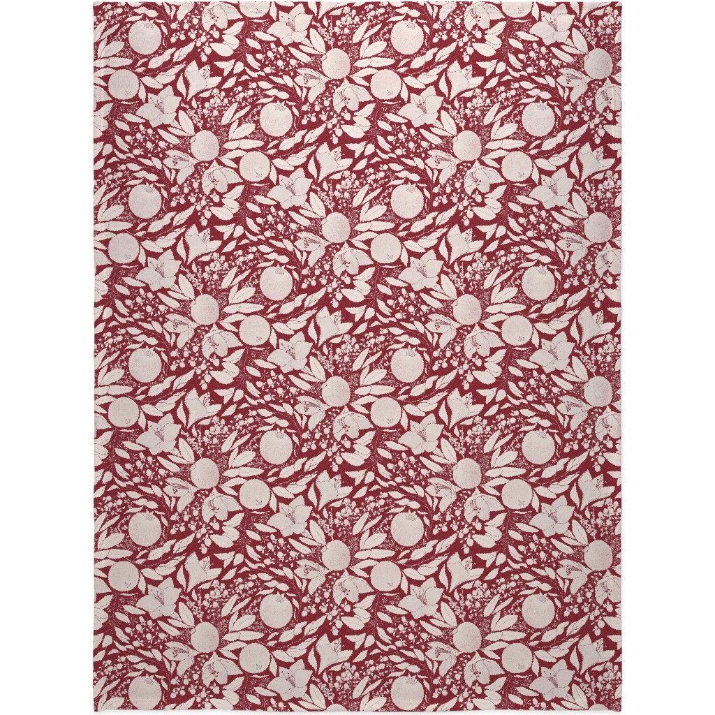 Winter Florals - Burgundy Blanket, Fleece, 60x80, Red, Red