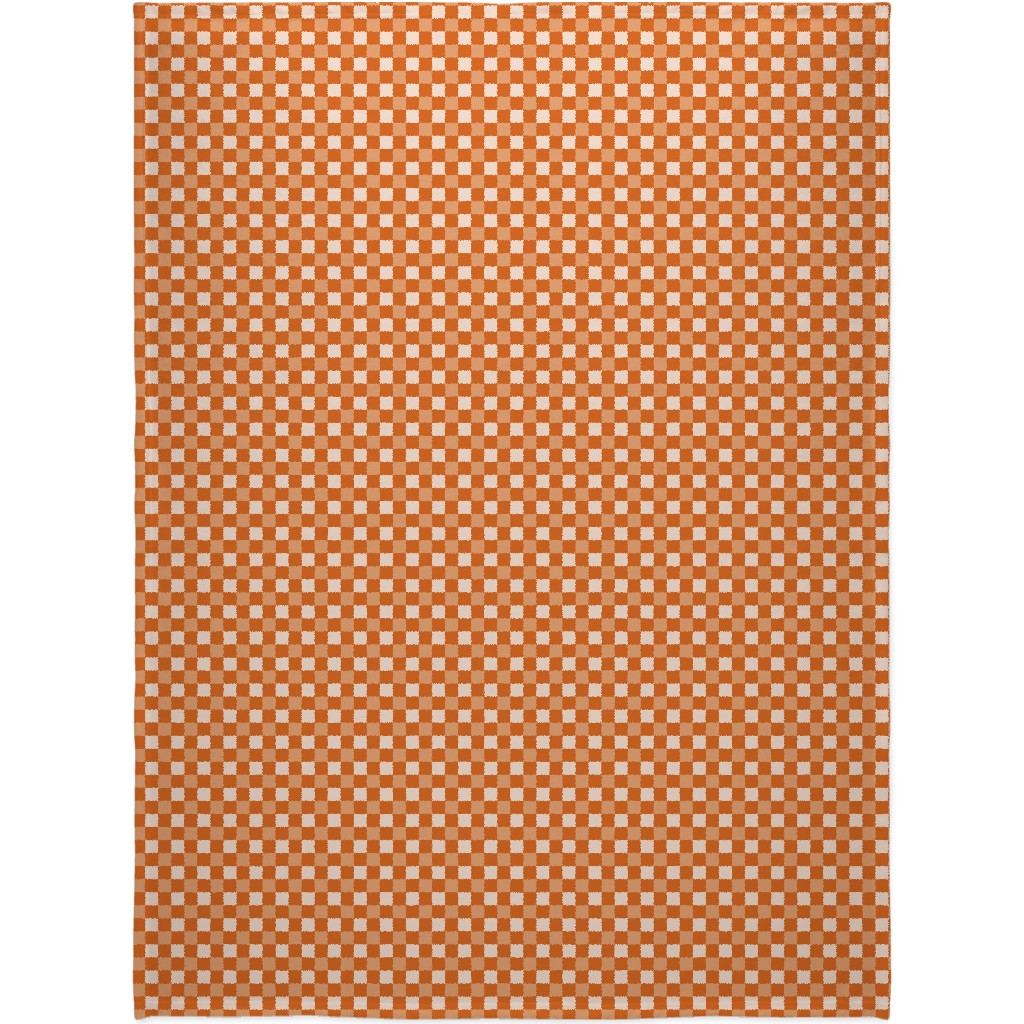 Orange Gingham Plaid Blanket, Fleece, 60x80, Orange