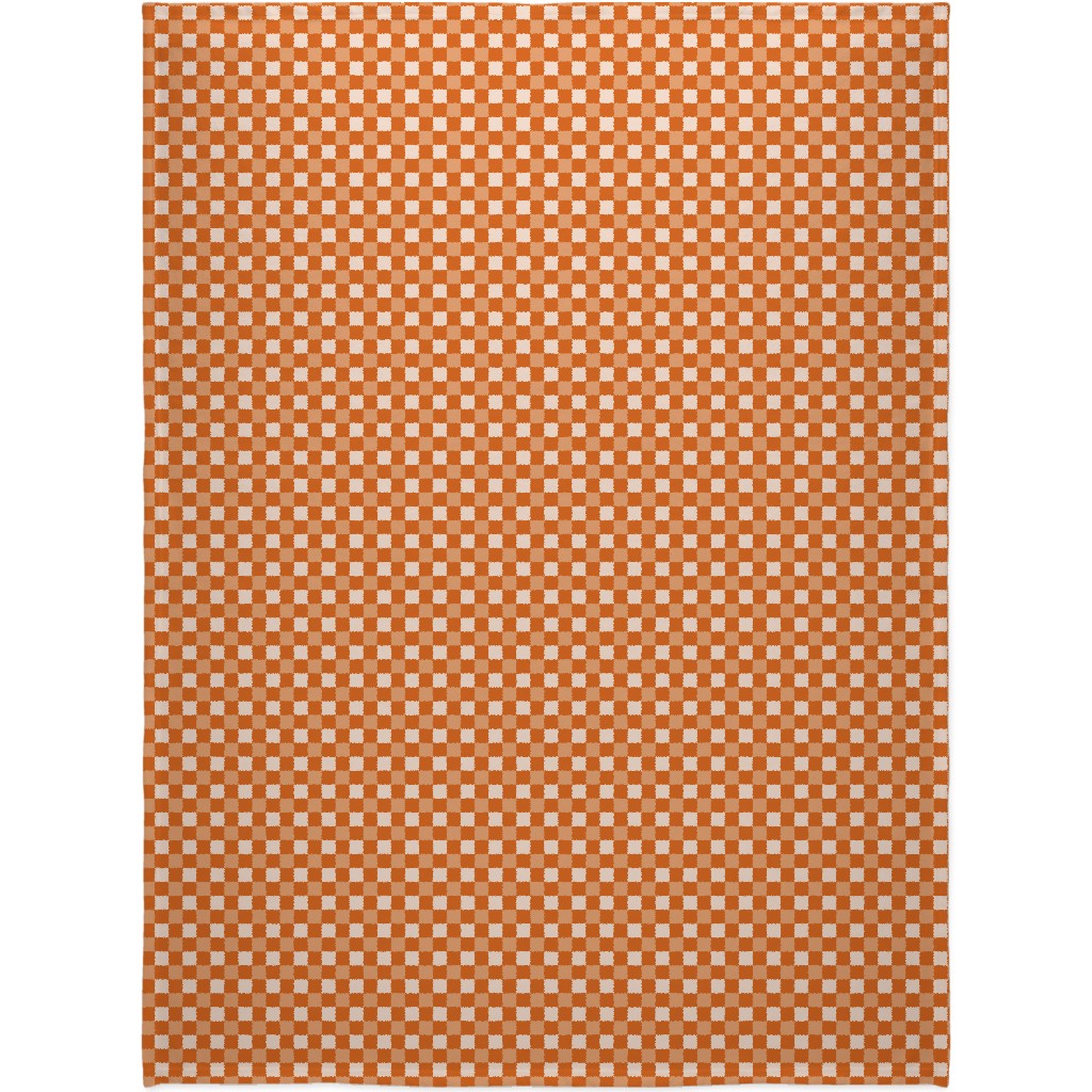 Orange Gingham Plaid Blanket, Fleece, 60x80, Orange, Orange