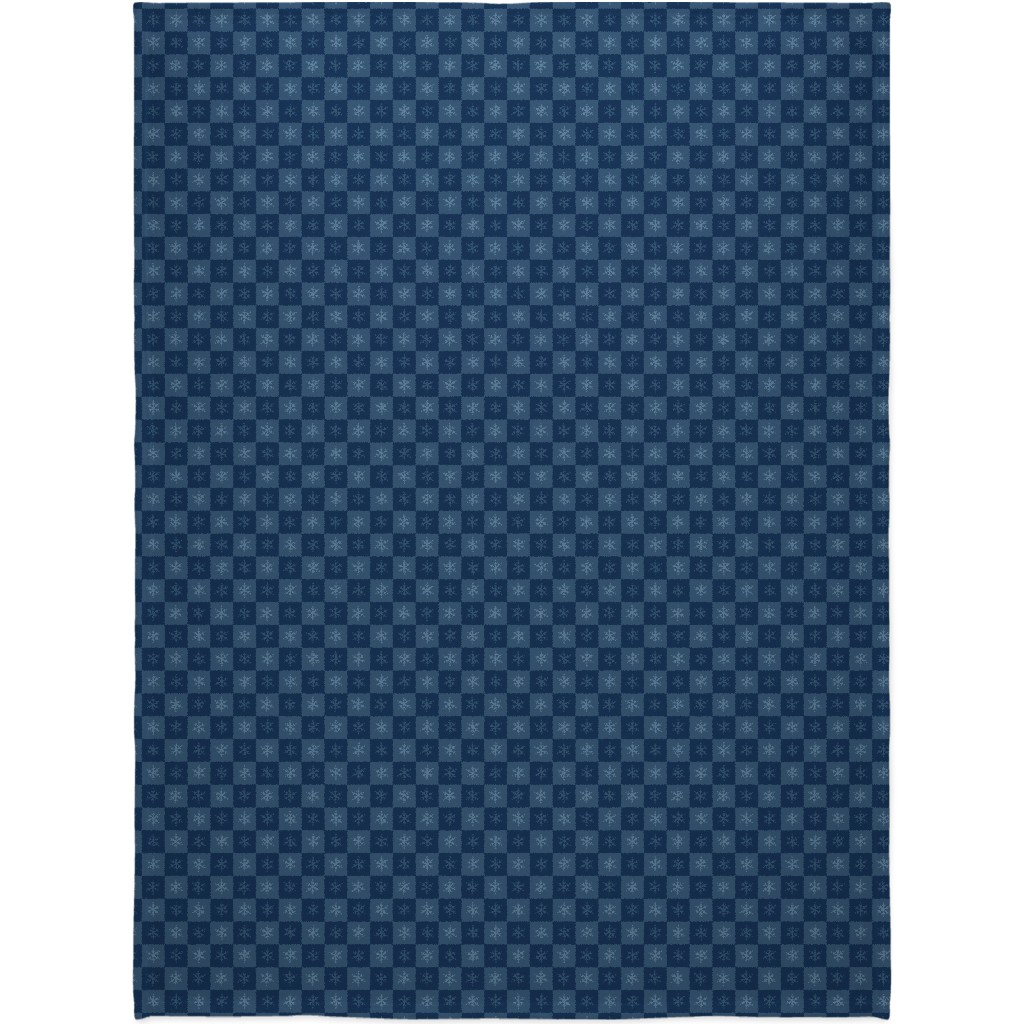 Scandi Cozy Winter Checkered Blue Snowflake Blanket, Fleece, 60x80, Blue, True Blue