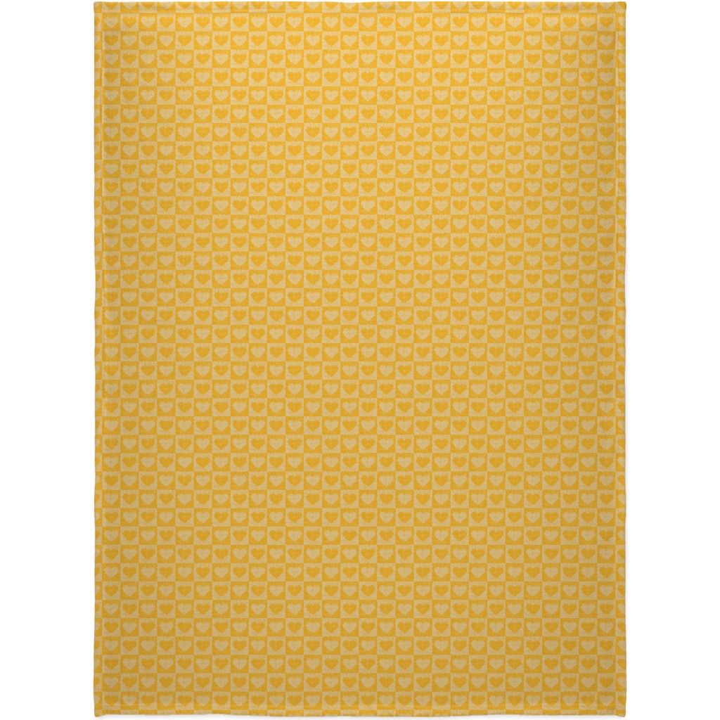 Love Hearts Check - Yellow Blanket, Fleece, 60x80, Yellow
