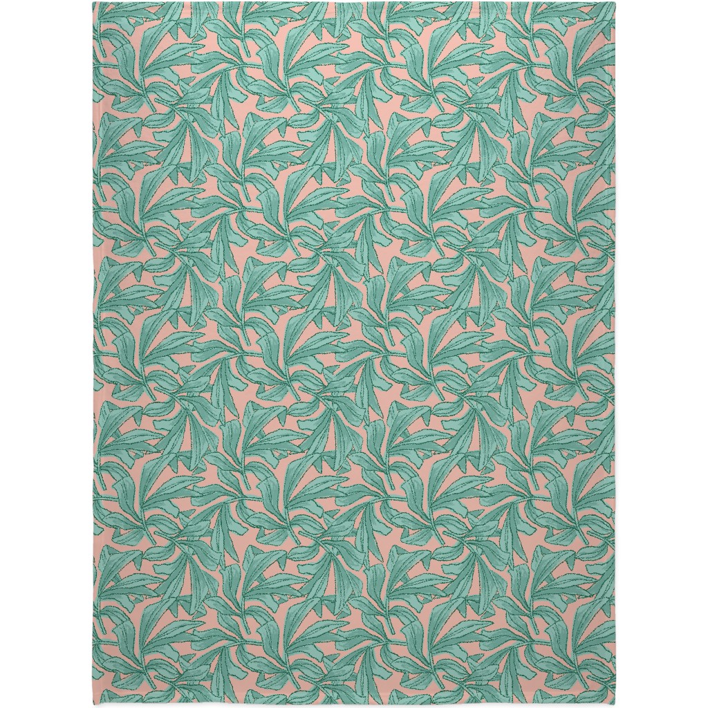 Lush Tropical Leaves - Pink and Mint Blanket, Fleece, 60x80, Green