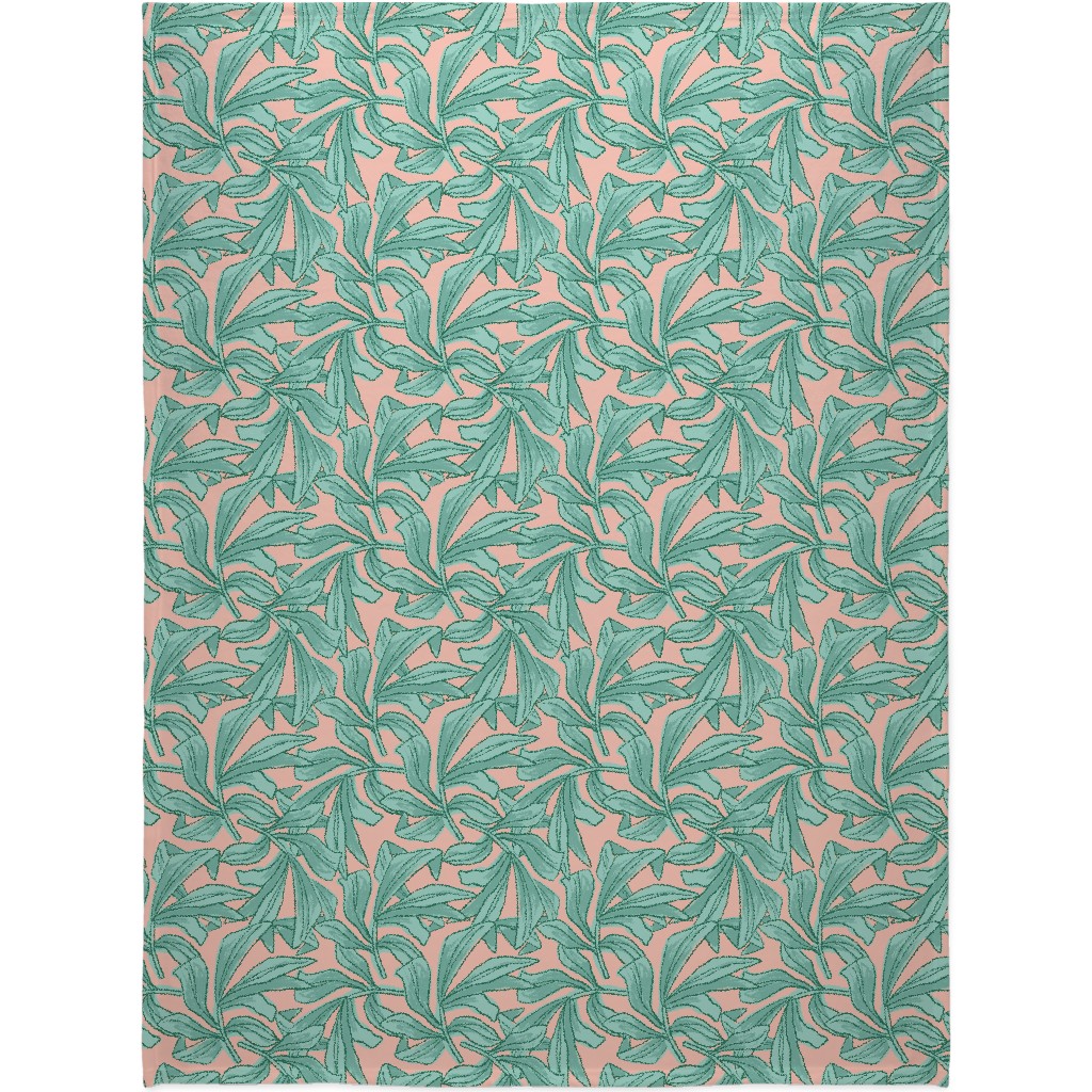 Lush Tropical Leaves - Pink and Mint Blanket, Fleece, 60x80, Green, Classic Green