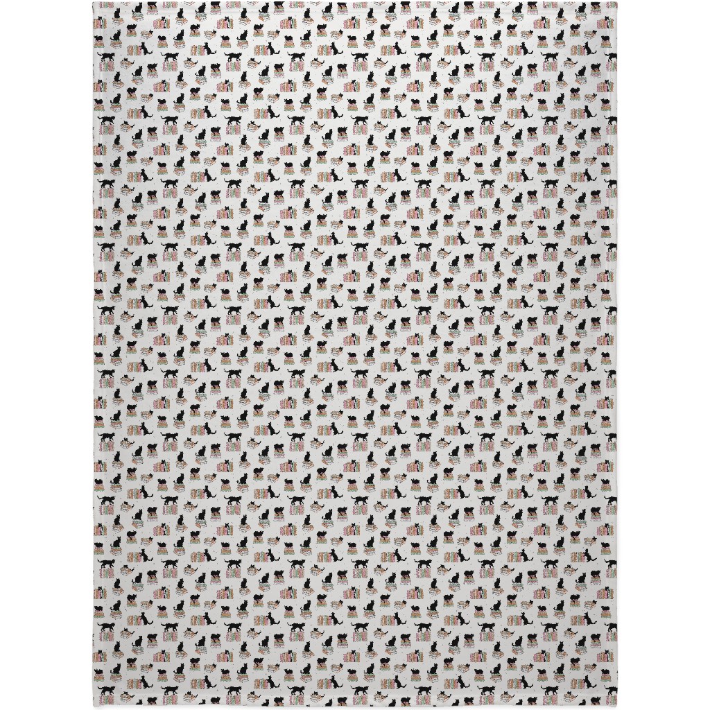 Cats and Books Blanket, Fleece, 60x80, White, Silver Lining