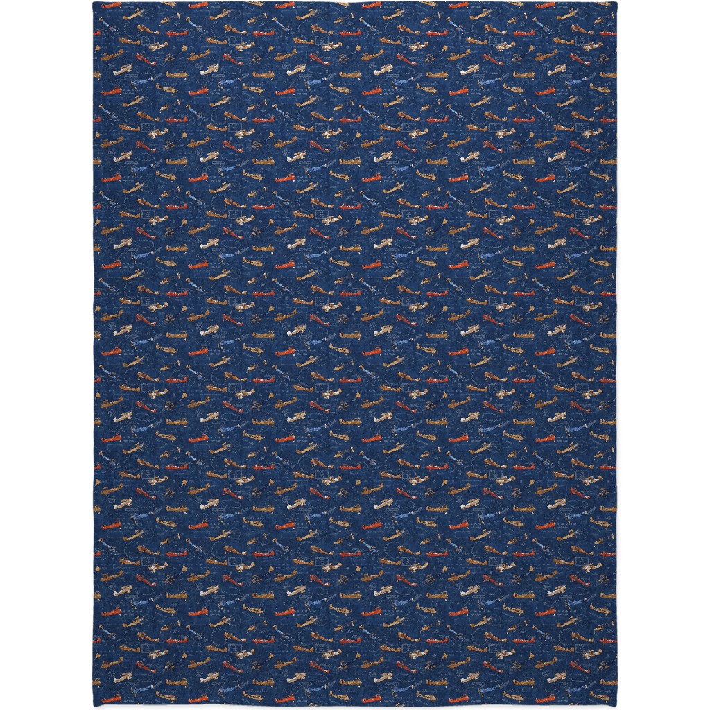 Vintage Airplanes - Blue Blanket, Fleece, 60x80, Blue, True Blue