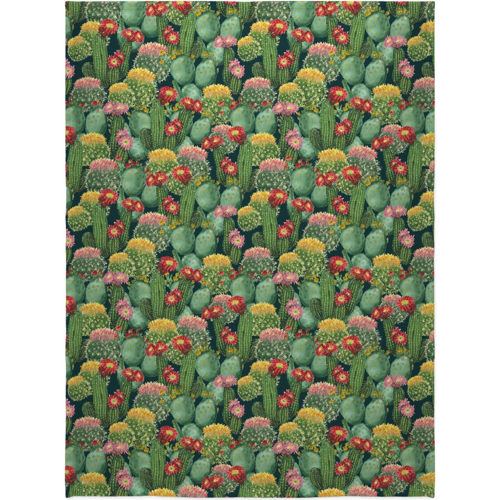 Tropical Cactus Flowers Blanket, Fleece, 60x80, Multicolor