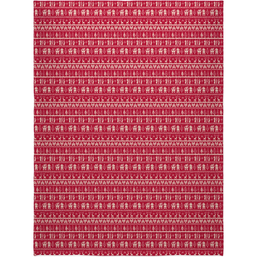 Vintage Nordic Christmas Blanket, Fleece, 60x80, Red