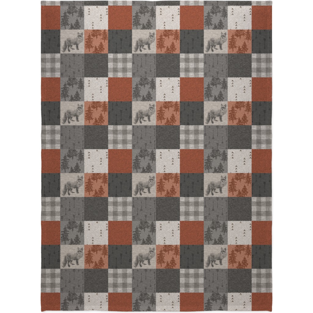 Fox and Arrows - Rust and Grey Blanket, Fleece, 60x80, Gray, Gray