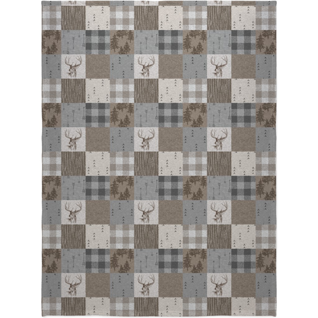 Rustic Buck - Brown and Grey Blanket, Fleece, 60x80, Brown