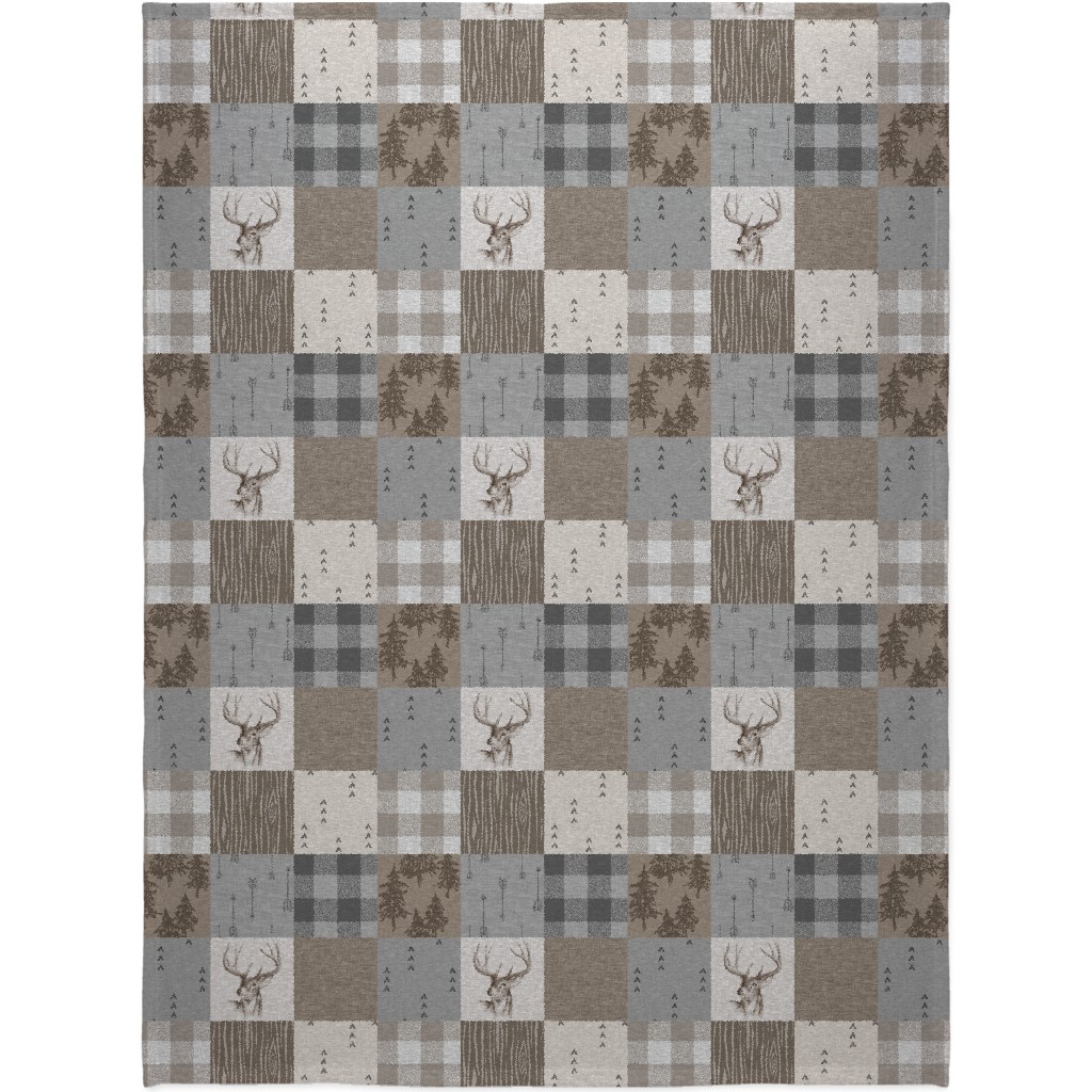 Rustic Buck - Brown and Grey Blanket, Fleece, 60x80, Brown, Brown