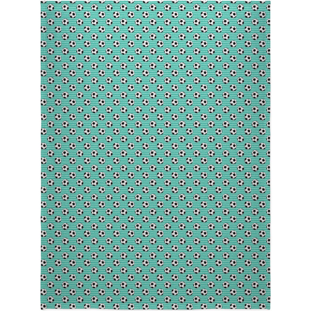 Soccer Balls Blanket, Fleece, 60x80, Green, Seafoam