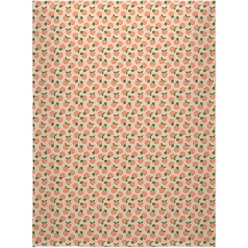 Peachy Polka Dots - Peach Blanket, Fleece, 60x80, Orange