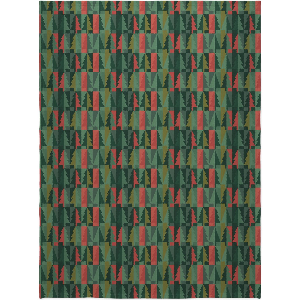 Geometric Forest - Red and Green Blanket, Fleece, 60x80, Green, Classic Green