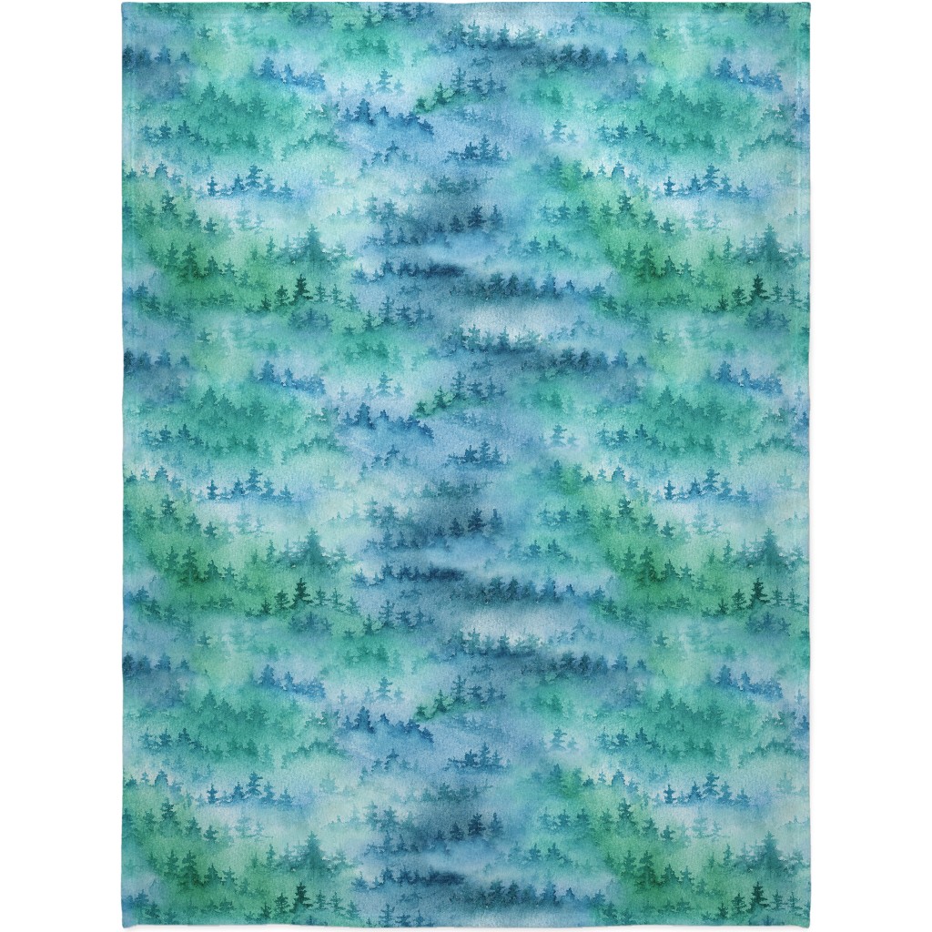 Foggy Forest - Blue and Green Blanket, Fleece, 60x80, Green