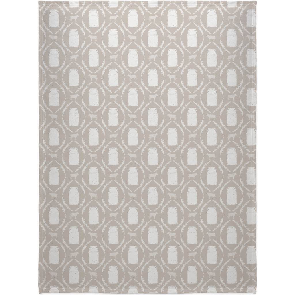 Cow and Farm Fresh Milk Jug - Neutral Blanket, Fleece, 60x80, Beige, Pearl