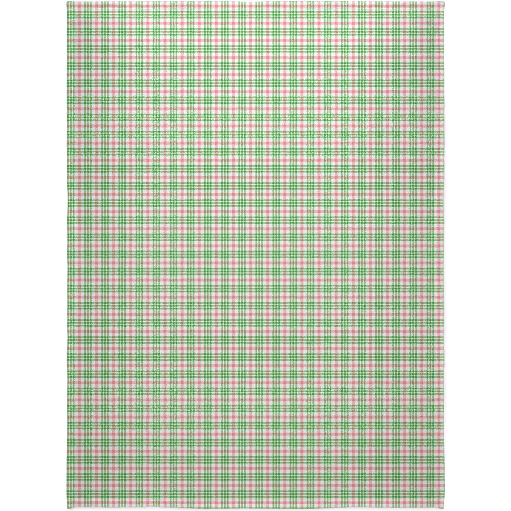 Pink, Green, and White Plaid Blanket, Fleece, 60x80, Green, Classic Green