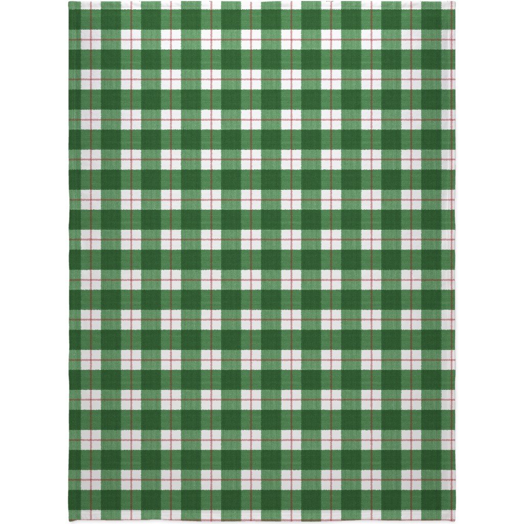 Double Plaid Blanket, Fleece, 60x80, Green, Avocado