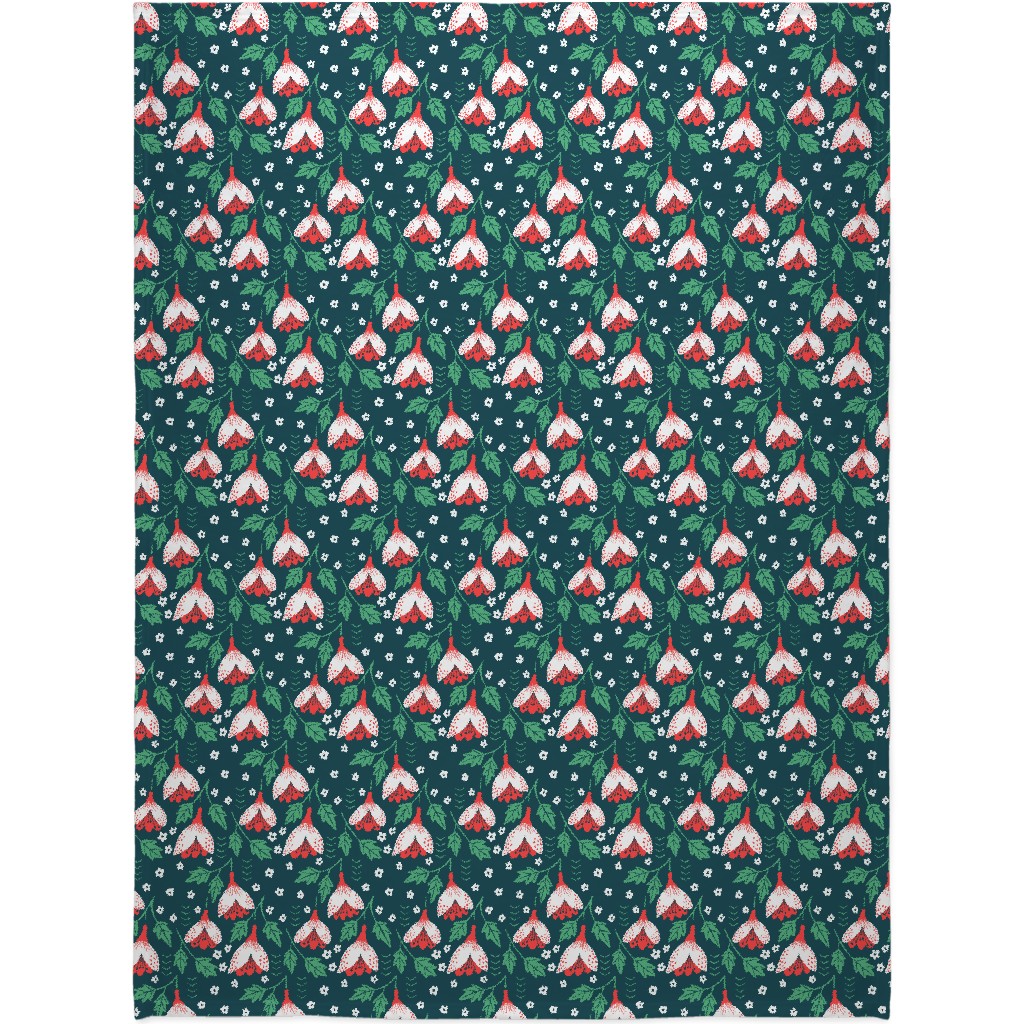 Christmas Flowers - Green Blanket, Fleece, 60x80, Green, Classic Green