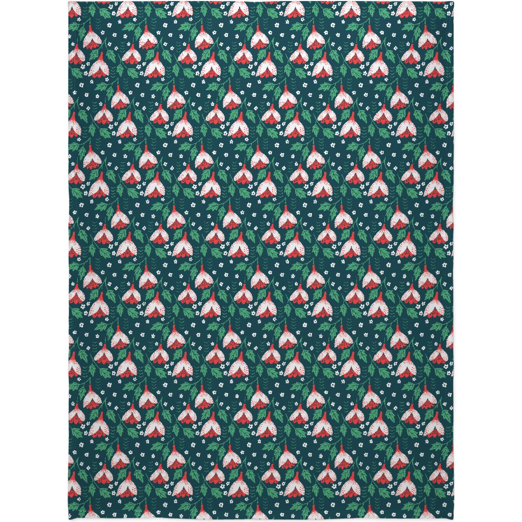 Christmas Flowers - Green Blanket, Fleece, 60x80, Green