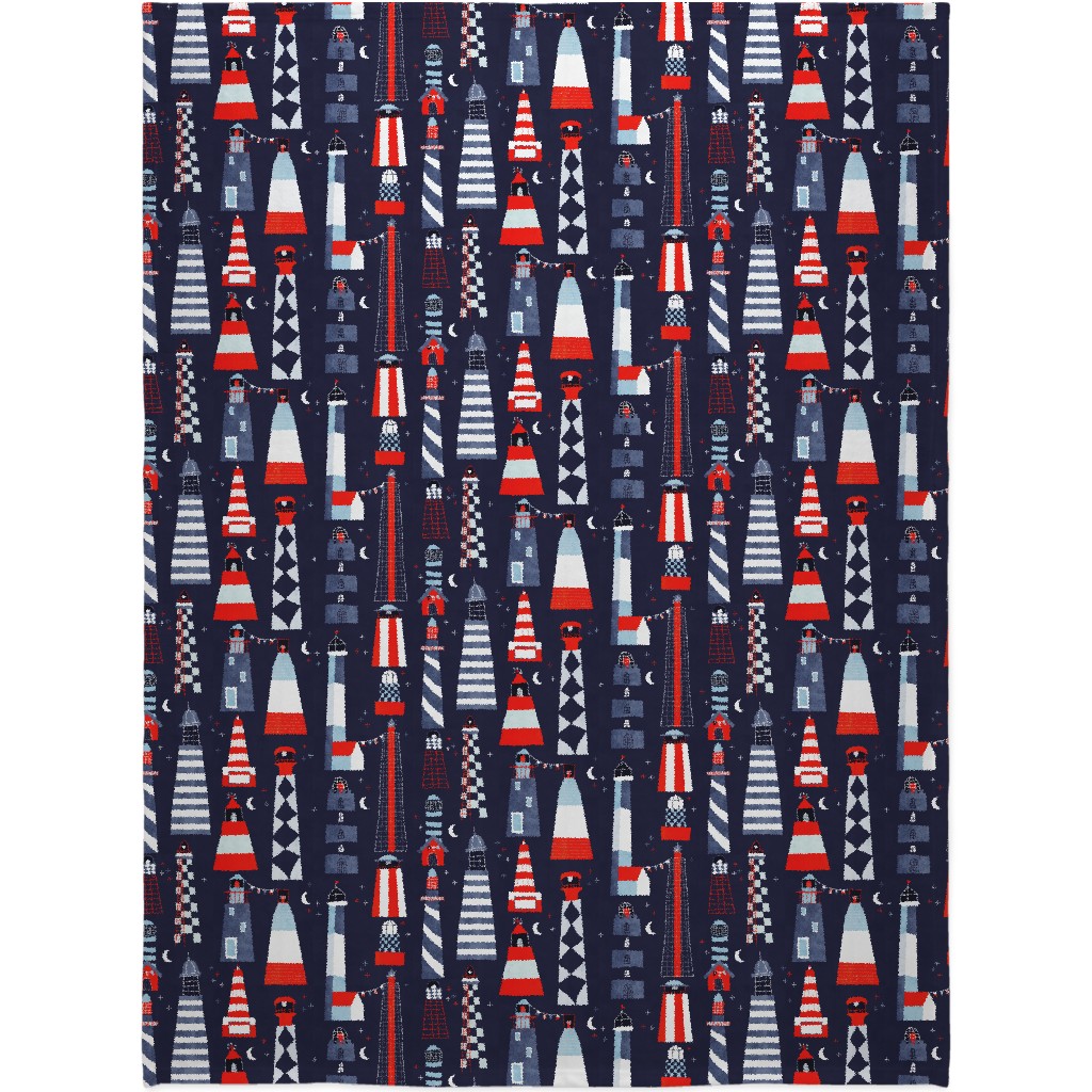 Scandi Lighthouse - Blue Blanket, Fleece, 60x80, Blue, True Blue