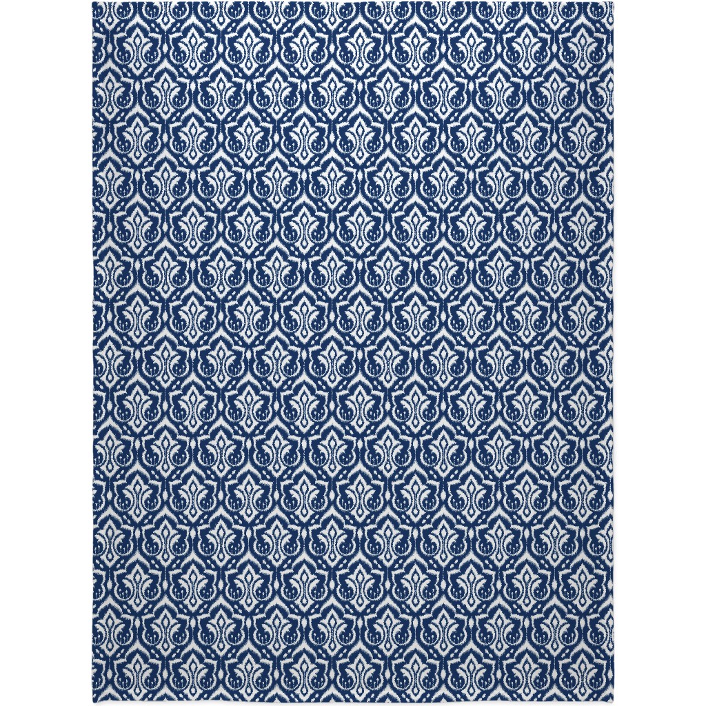 Ikat Damask - Midnight Navy Blanket, Fleece, 60x80, Blue