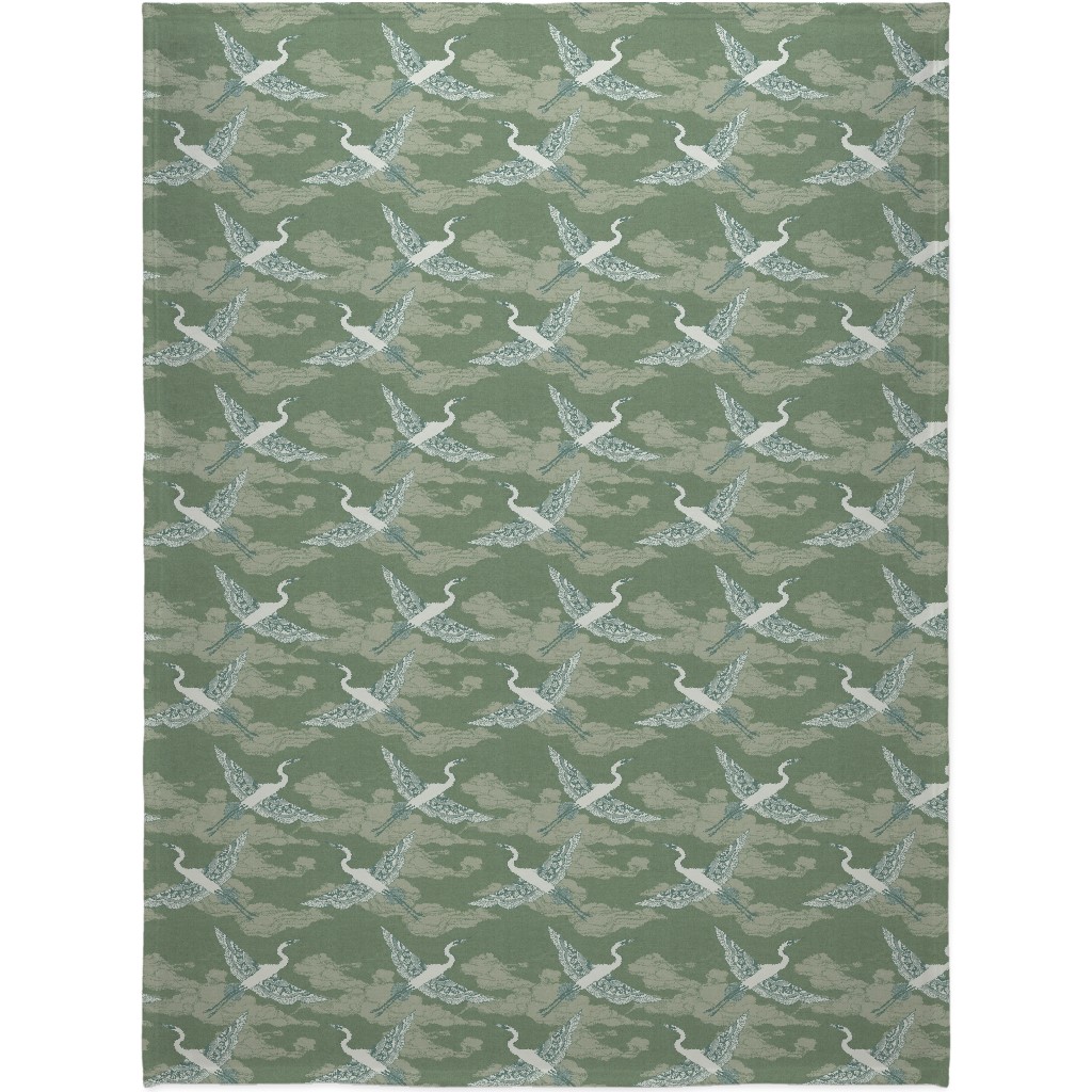 Egrets - Green Blanket, Fleece, 60x80, Green