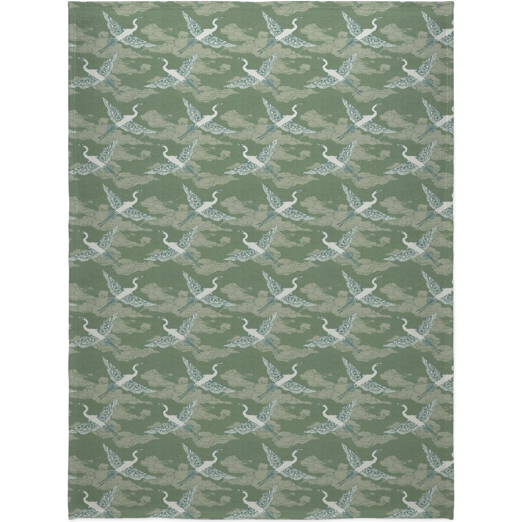 Egrets - Green Blanket, Fleece, 60x80, Green