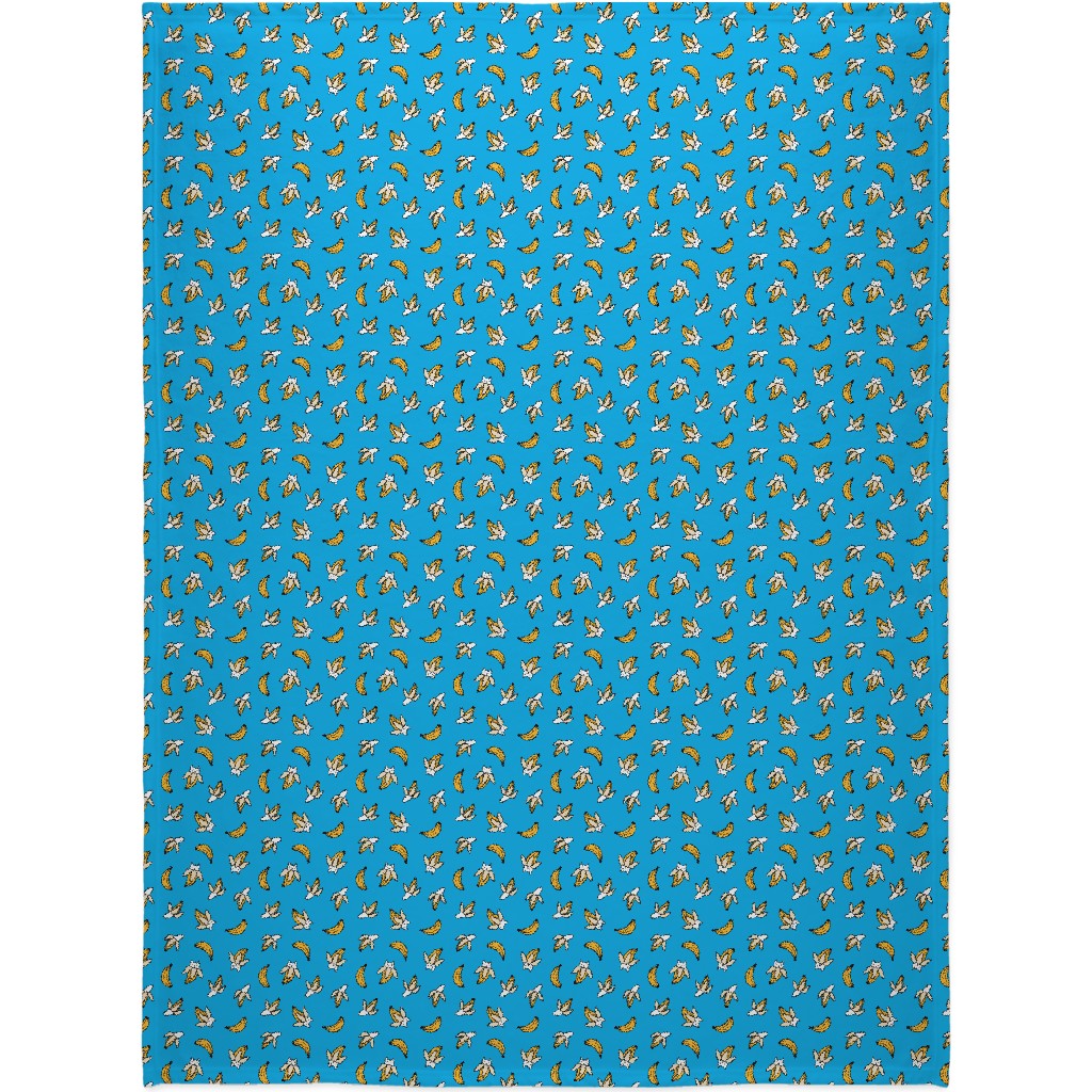 Funny Yummy Banana Cats - Blue Blanket, Fleece, 60x80, Blue, True Blue