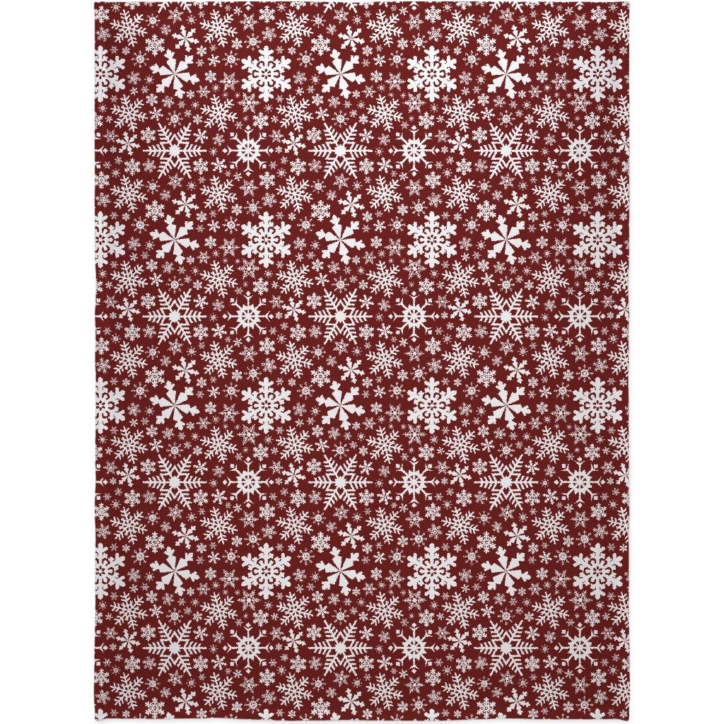 Christmas White Snowflakes on Red Background Blanket, Fleece, 60x80, Red