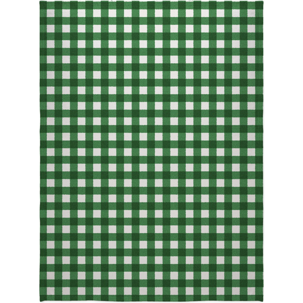 Gingham Linen - Green Blanket, Fleece, 60x80, Green, Classic Green