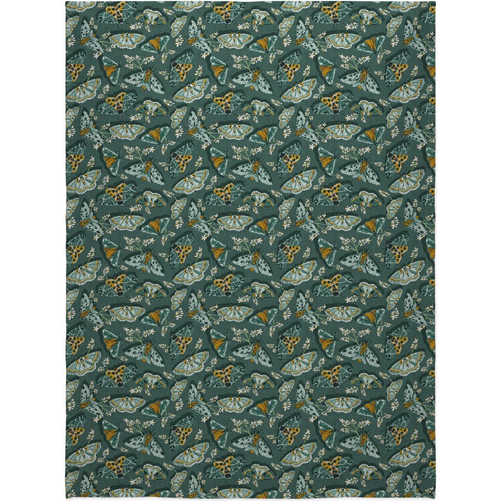 Gathering Moths - Green Blanket, Fleece, 60x80, Green, Classic Green