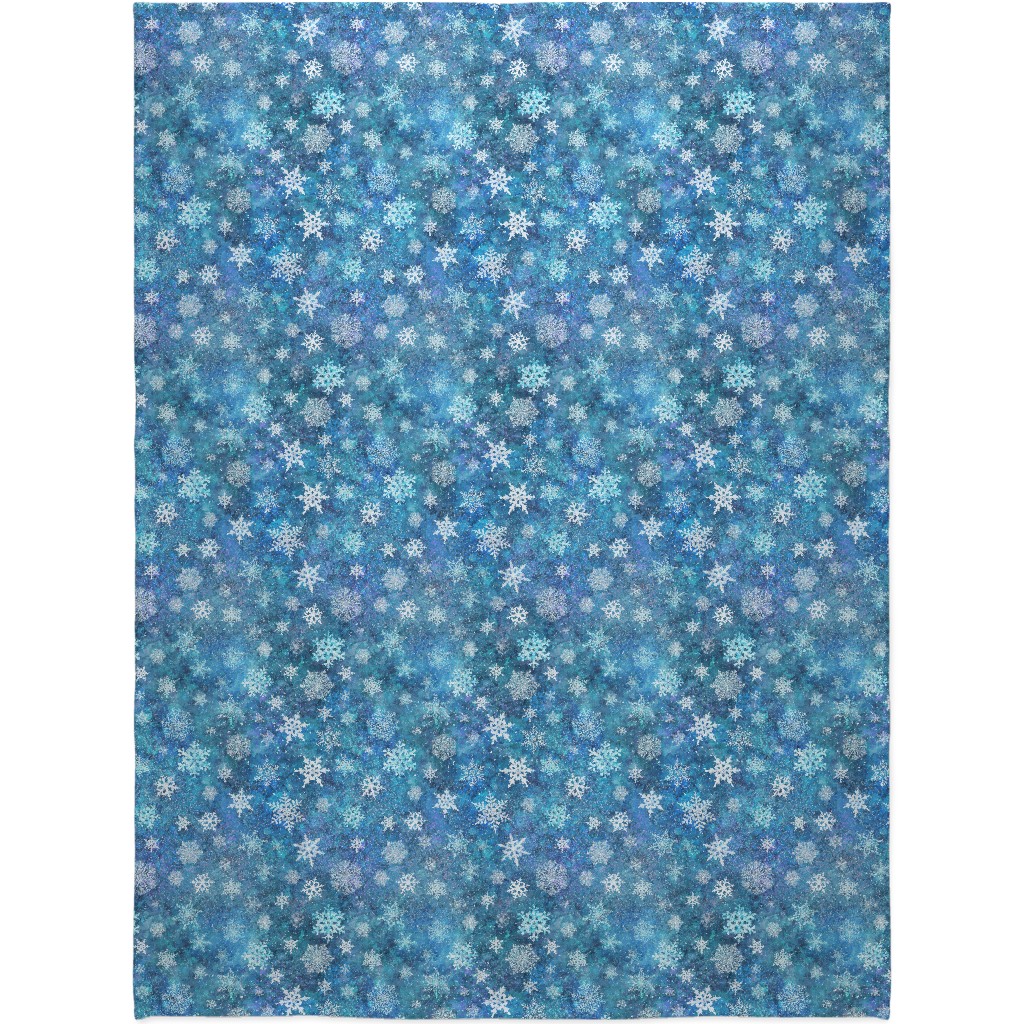 Whinsical Snowflakes Handpainted With Watercolors - Blue Blanket, Fleece, 60x80, Blue, True Blue