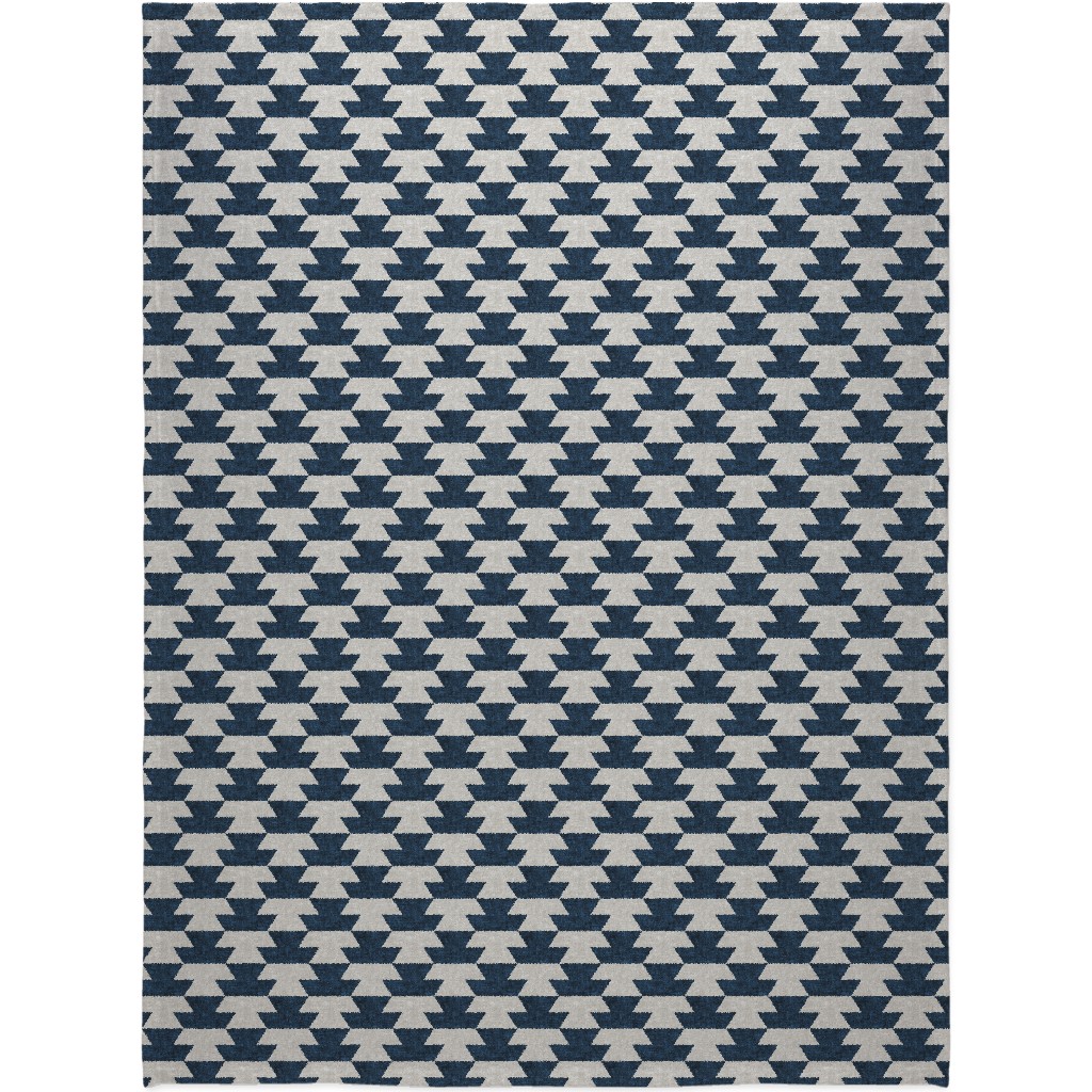 Boho Geometric Aztec - Stone & Denim Blanket, Fleece, 60x80, Blue, True Blue