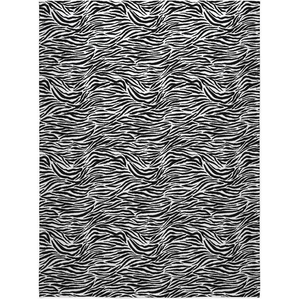 Zebra Print - Black and White Blanket, Fleece, 60x80, Black