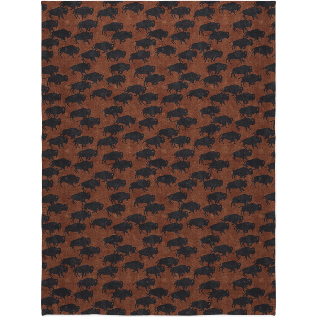 Bison Stampede - Inkwell on Brandywine Blanket, Fleece, 60x80, Brown, Brown
