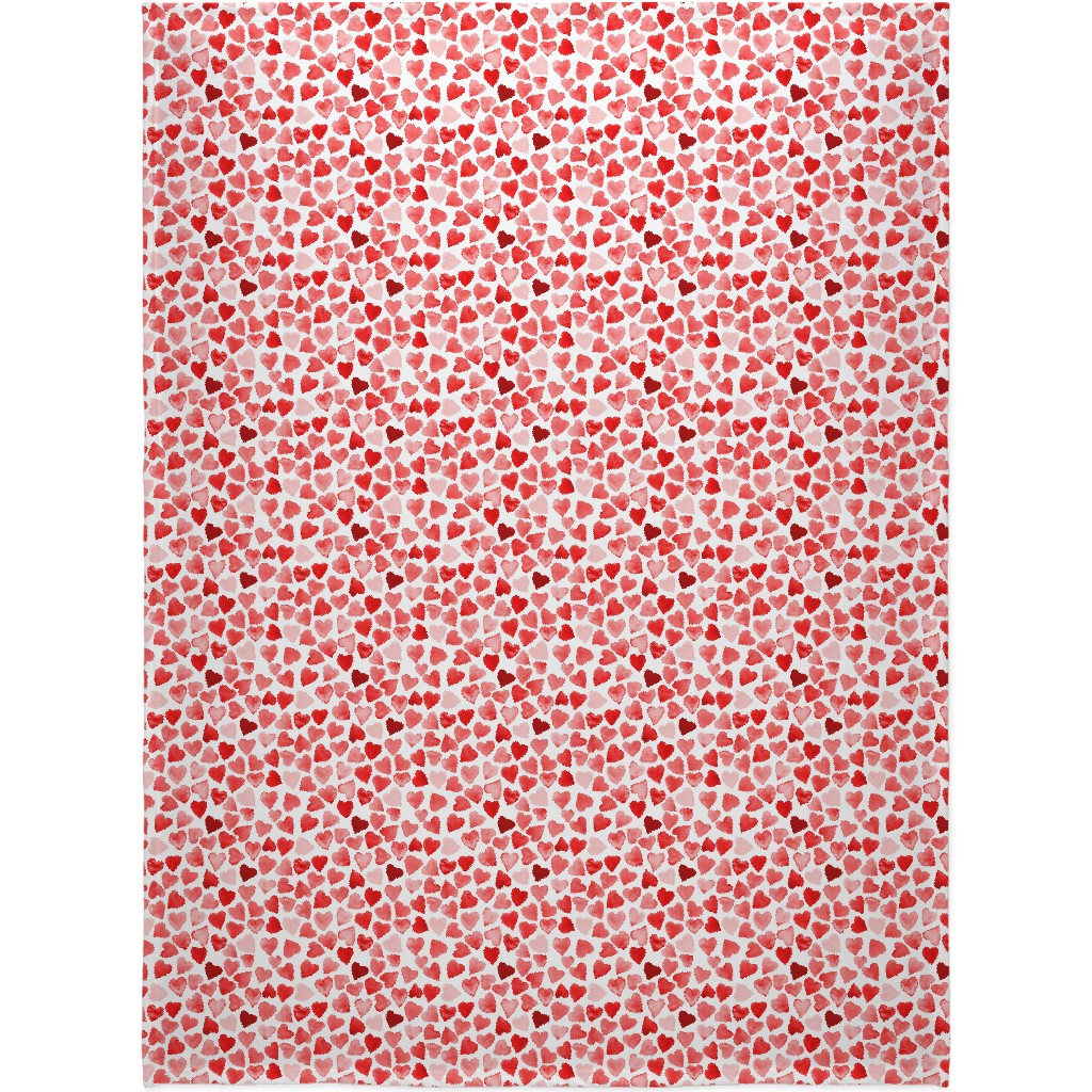 Red Hearts Watercolor - Red Blanket, Fleece, 60x80, Red
