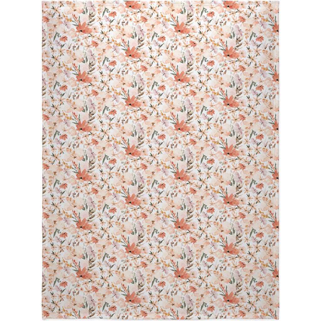 Earth Tone Floral Summer in Peach & Apricot Blanket, Fleece, 60x80, Pink