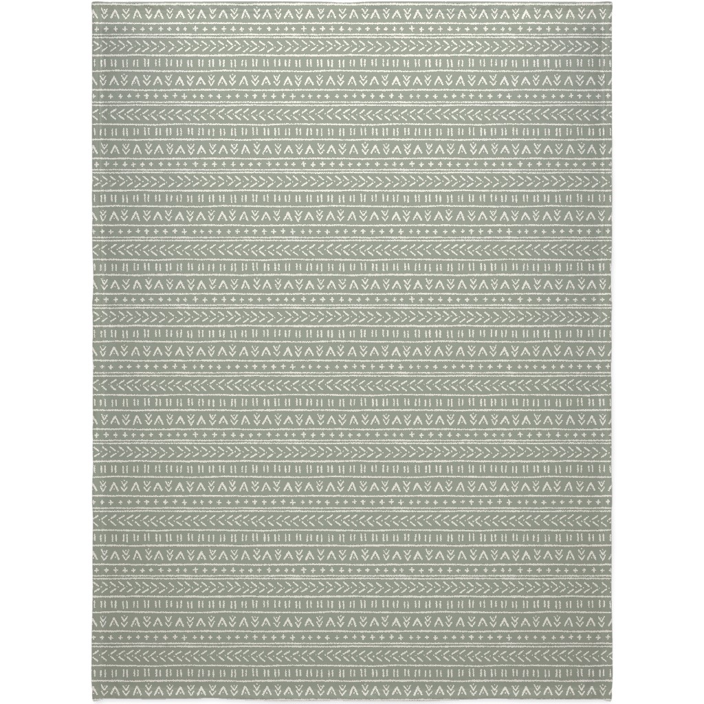 Organic Mudcloth - Bone on Desert Sage Blanket, Fleece, 60x80, Green