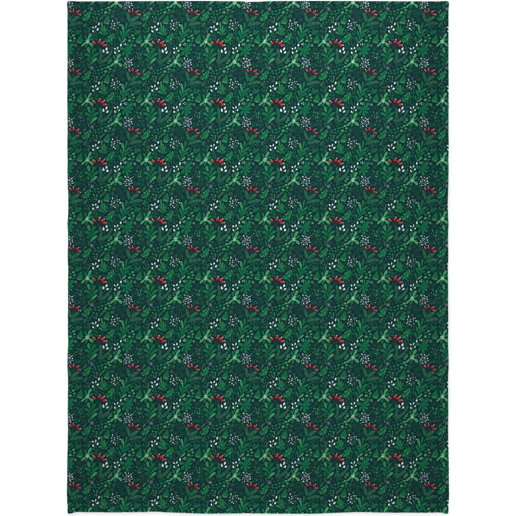 Merry Christmas Botanical - Green Blanket, Fleece, 60x80, Green, Classic Green