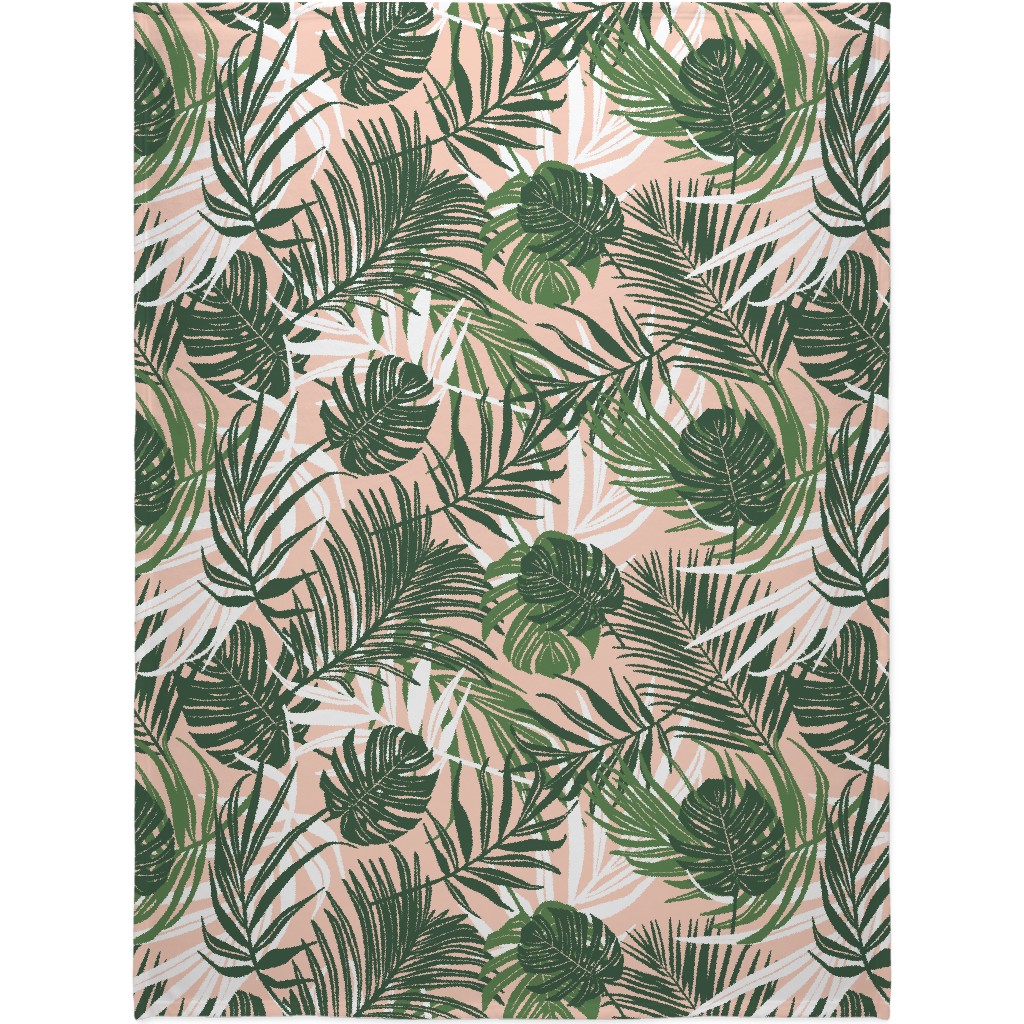 Hideaway Tropical Palm Leaves - Blush Pink Blanket, Fleece, 60x80, Green