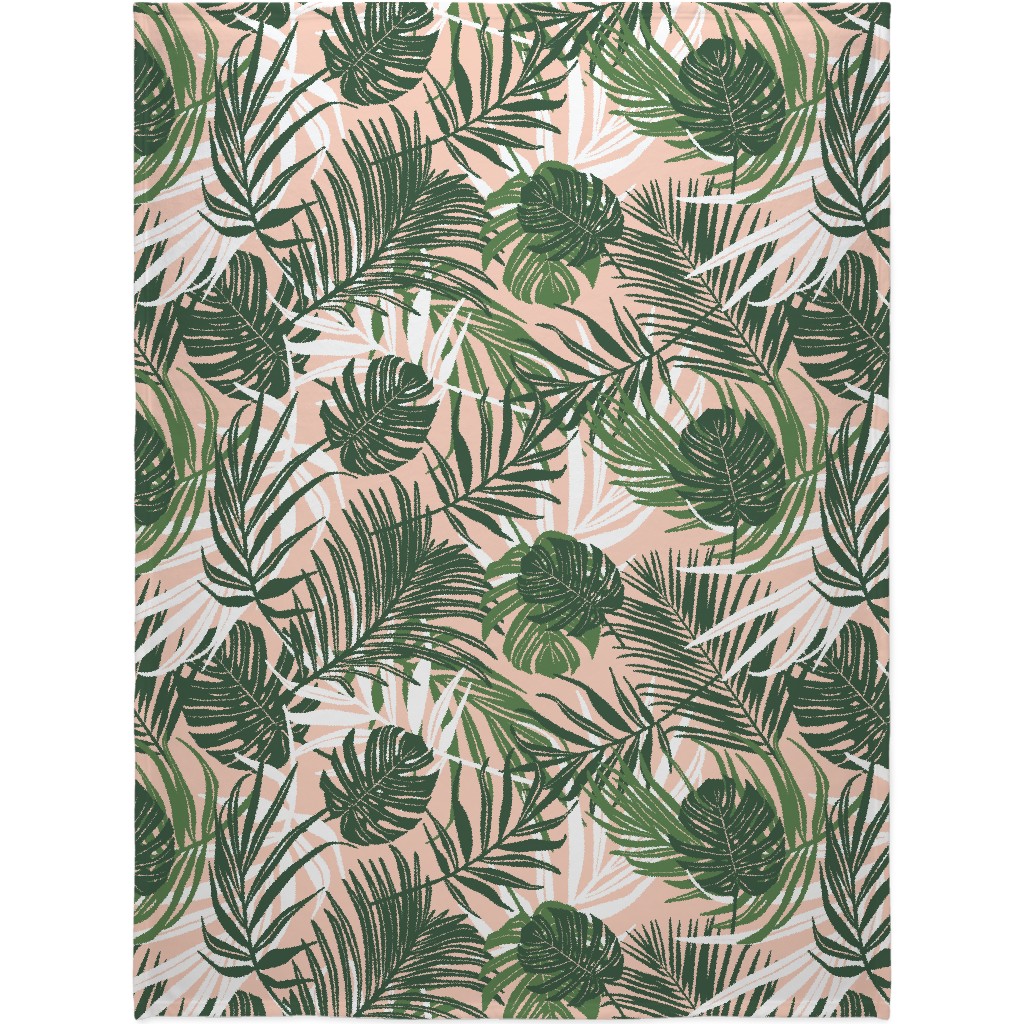 Hideaway Tropical Palm Leaves - Blush Pink Blanket, Fleece, 60x80, Green, Classic Green