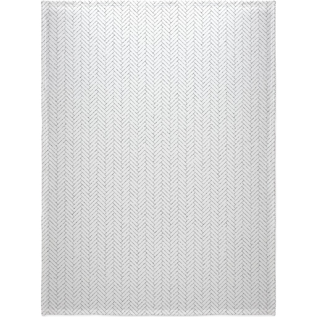 Simple Herringbone Chevron - Black and White Blanket, Plush Fleece, 60x80, White, White