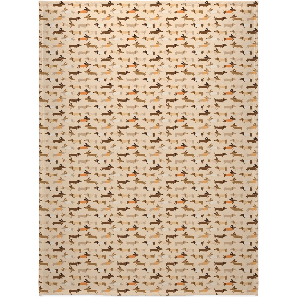 Daschunds Blanket, Plush Fleece, 60x80, Beige, Sand