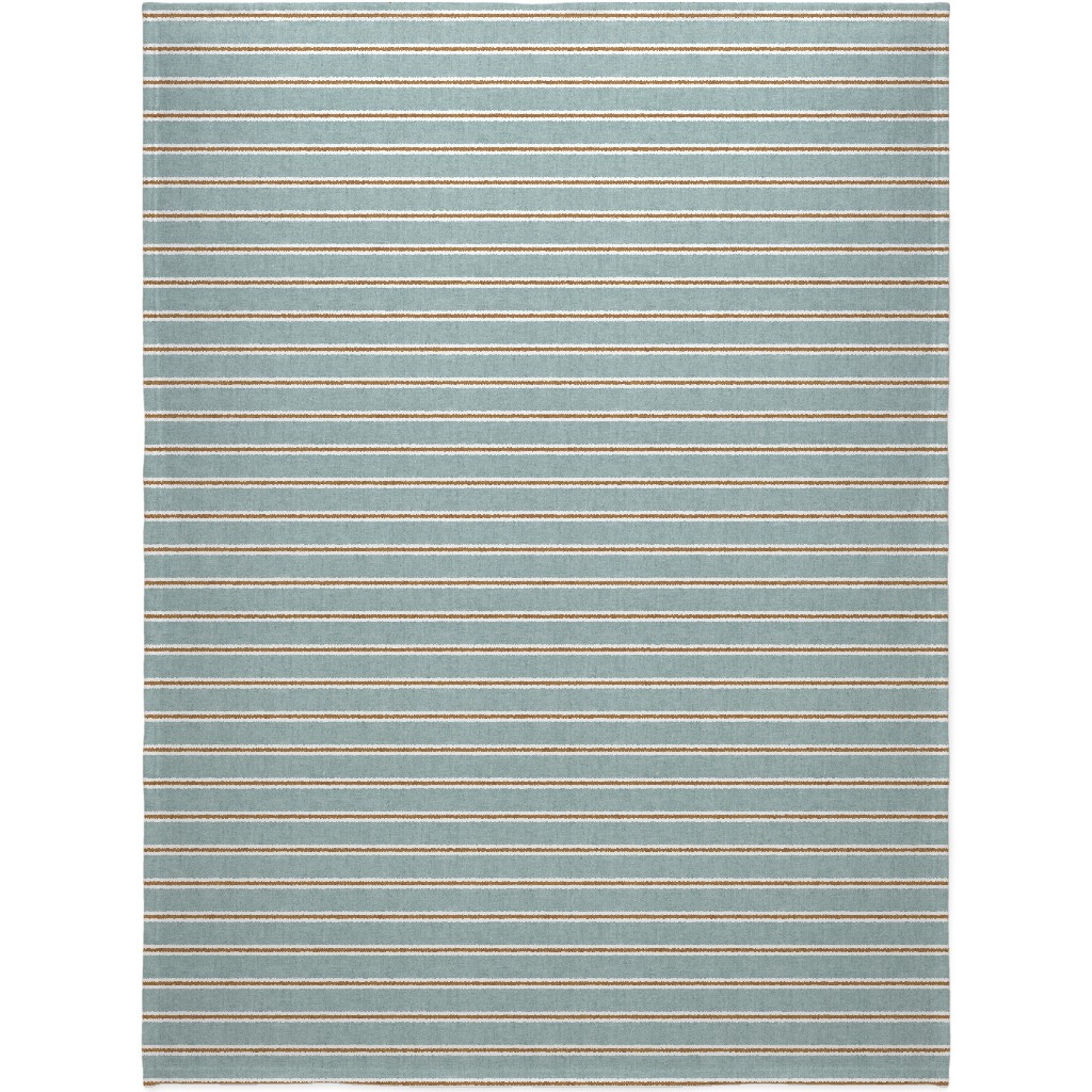 Stripes, Magnolia Flowers Coordinate - Rust on Blue Blanket, Plush Fleece, 60x80, Green