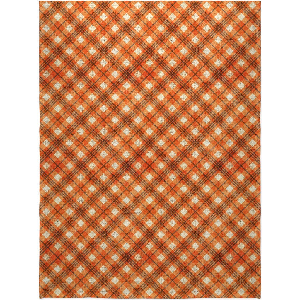 Burlap Plaid - Orange and Grey Blanket, Plush Fleece, 60x80, Orange